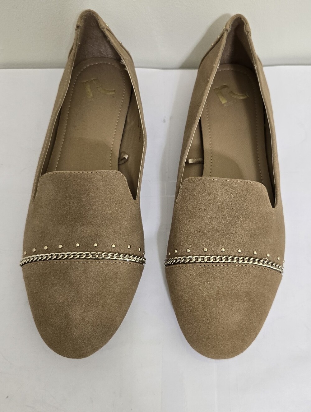 REPORT size 10 Faux Suede Studded Embellished Slip On Flats Tan